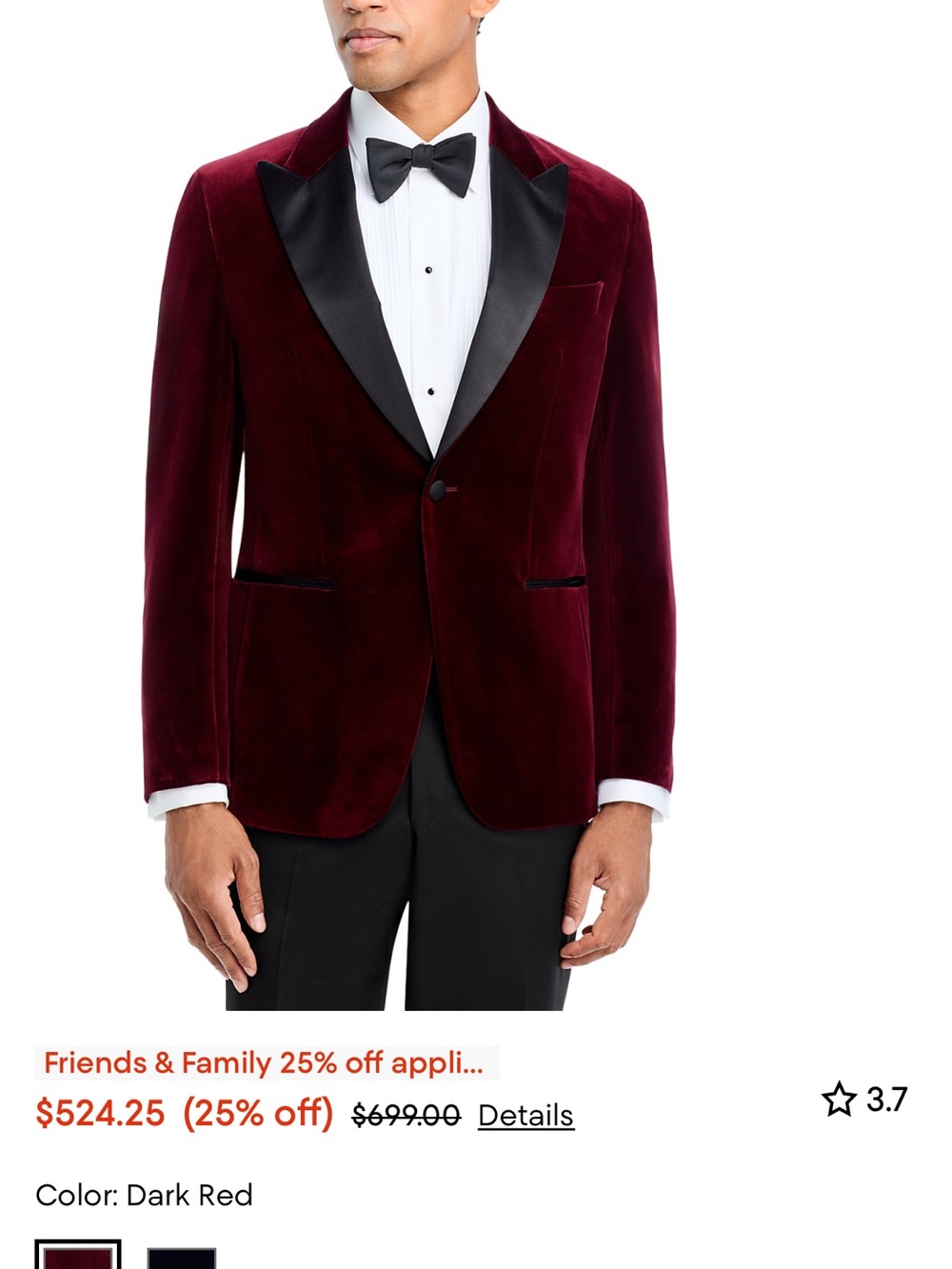 Hugo Boss Burgundy Velvet Tuxedo Jacket with Black Satin Lapel